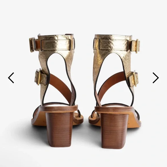 NWT ZADIG &VOLTAIRE Cecilia Crinkled Caprese Sandals in Gold SZ 38 - Picture 2 of 10